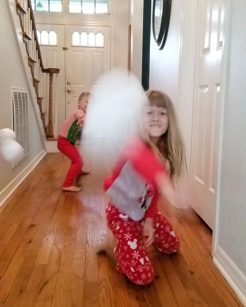 fabric snowball fight Christmas activity for kids