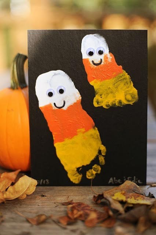 Candy corn foot print keepsake kid craft