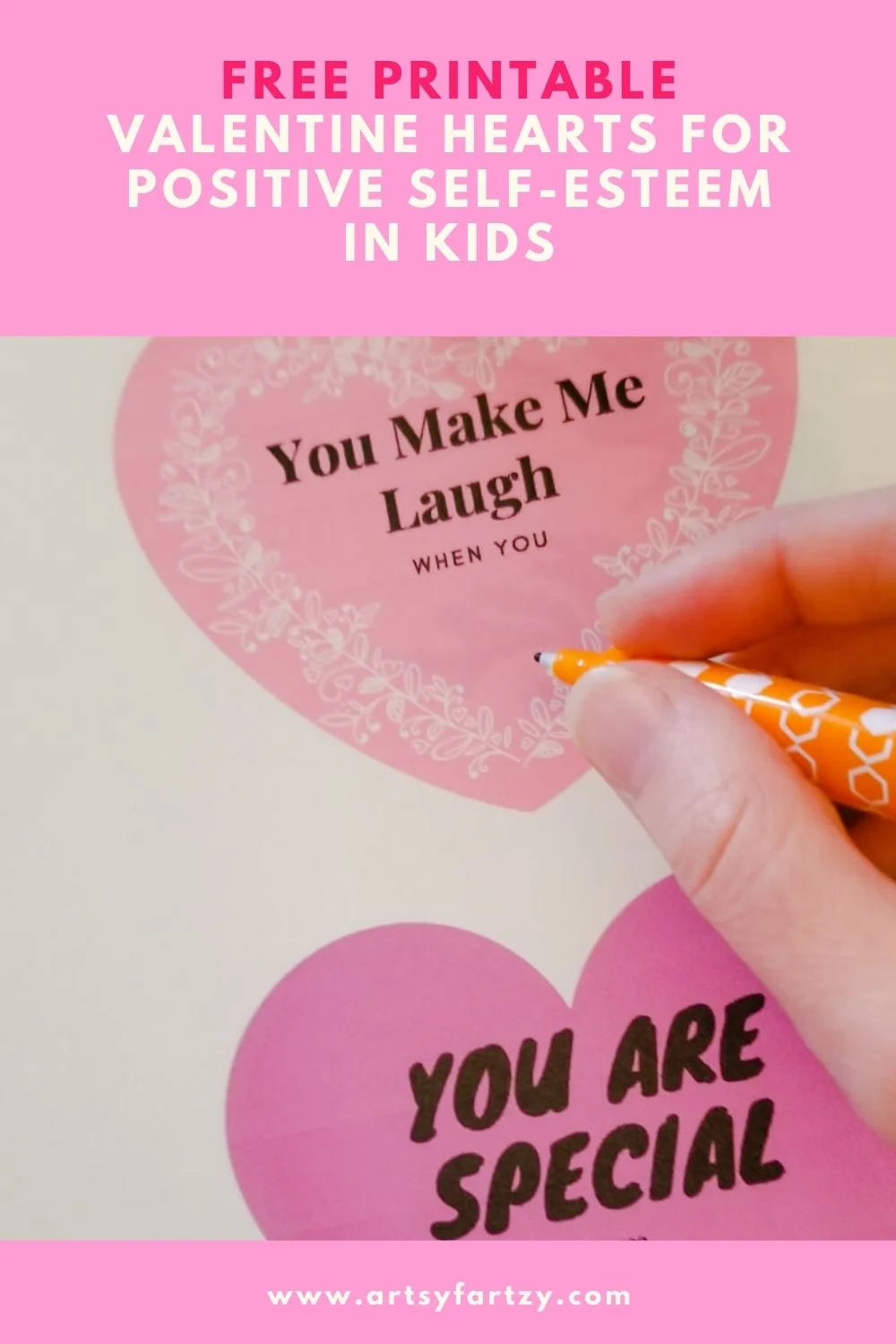 Free printable Valentine's Day hearts for positive self-esteem in kids to use for the first 14 days of February