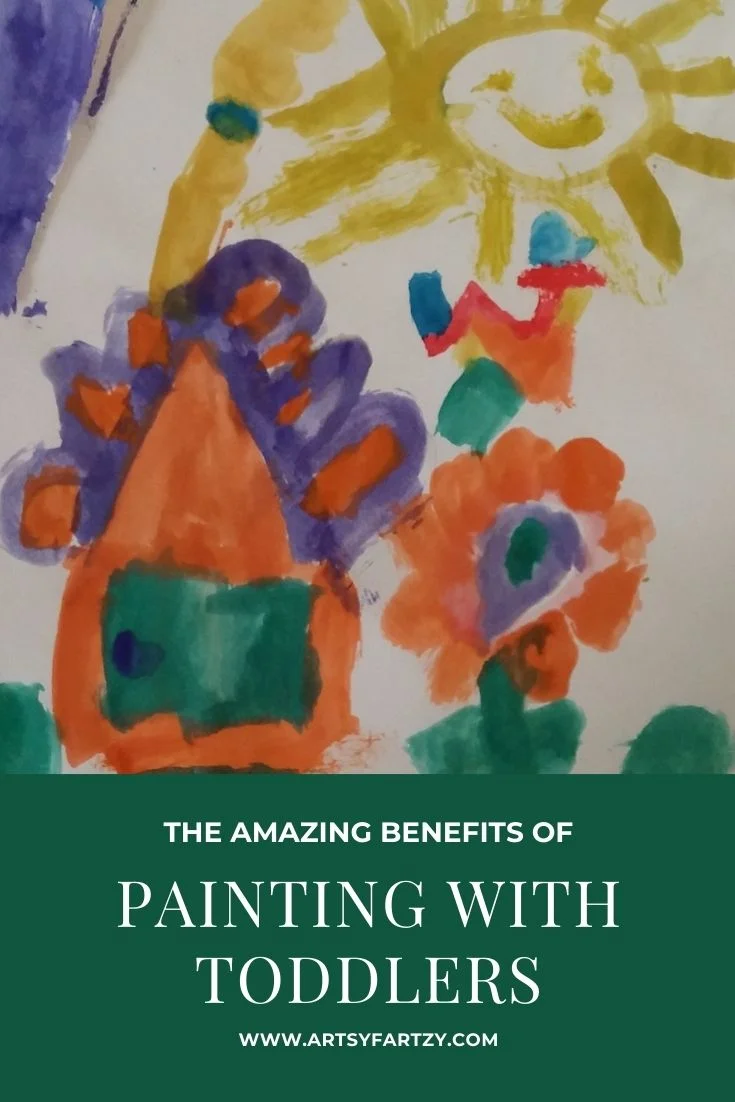 Painting for Toddlers benefits include the ability to express ideas visually like this child's illustration of a home