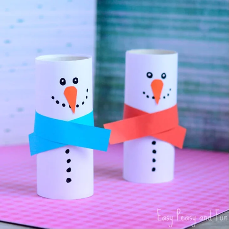 snowman winter art for toddlers made from a paper roll