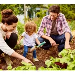 Living green eco-friendly family in outdoor garden